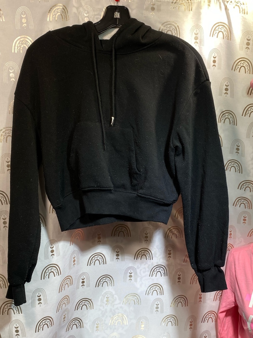 Ambiance Black Cropped Hoodie with Kangaroo Pocket
